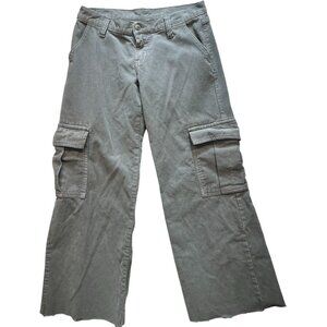 J Galt Shanghai Women's Corduroy Cargo Pants Wide Leg Size S Gray Raw Hem